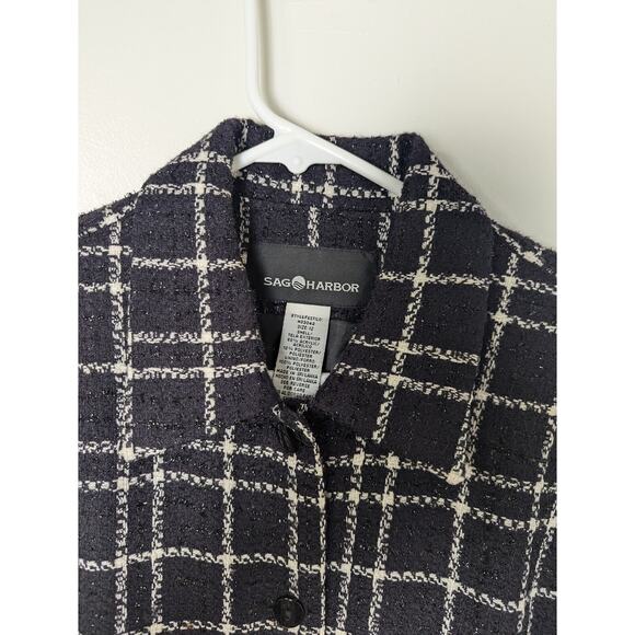 Sag Harbor Size 12 Black White Plaid Blazer Jacket Lined Sparkle Career - Picture 4 of 9